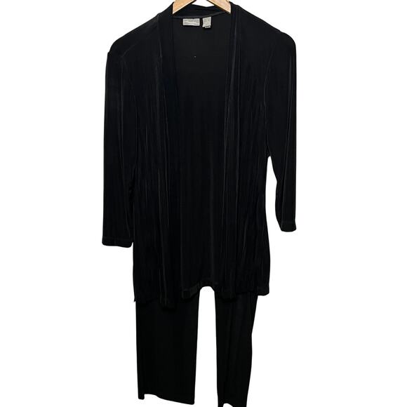 Chico's Travelers Pants Open Front Cardigan Black Slinky Knit Set Office 8/10S - Picture 1 of 10